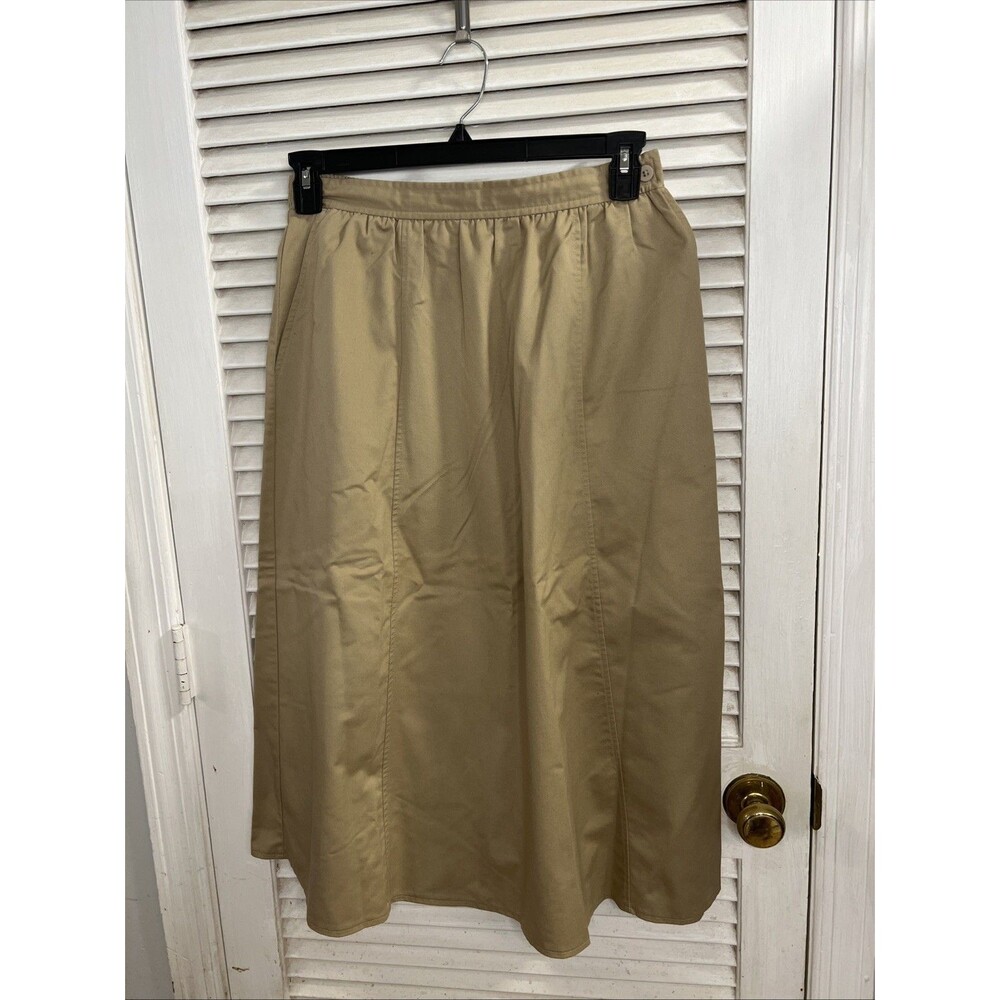 Vintage 80s Personal Brand Size 16 Made In USA Khaki Cotton Skirt Elastic Back